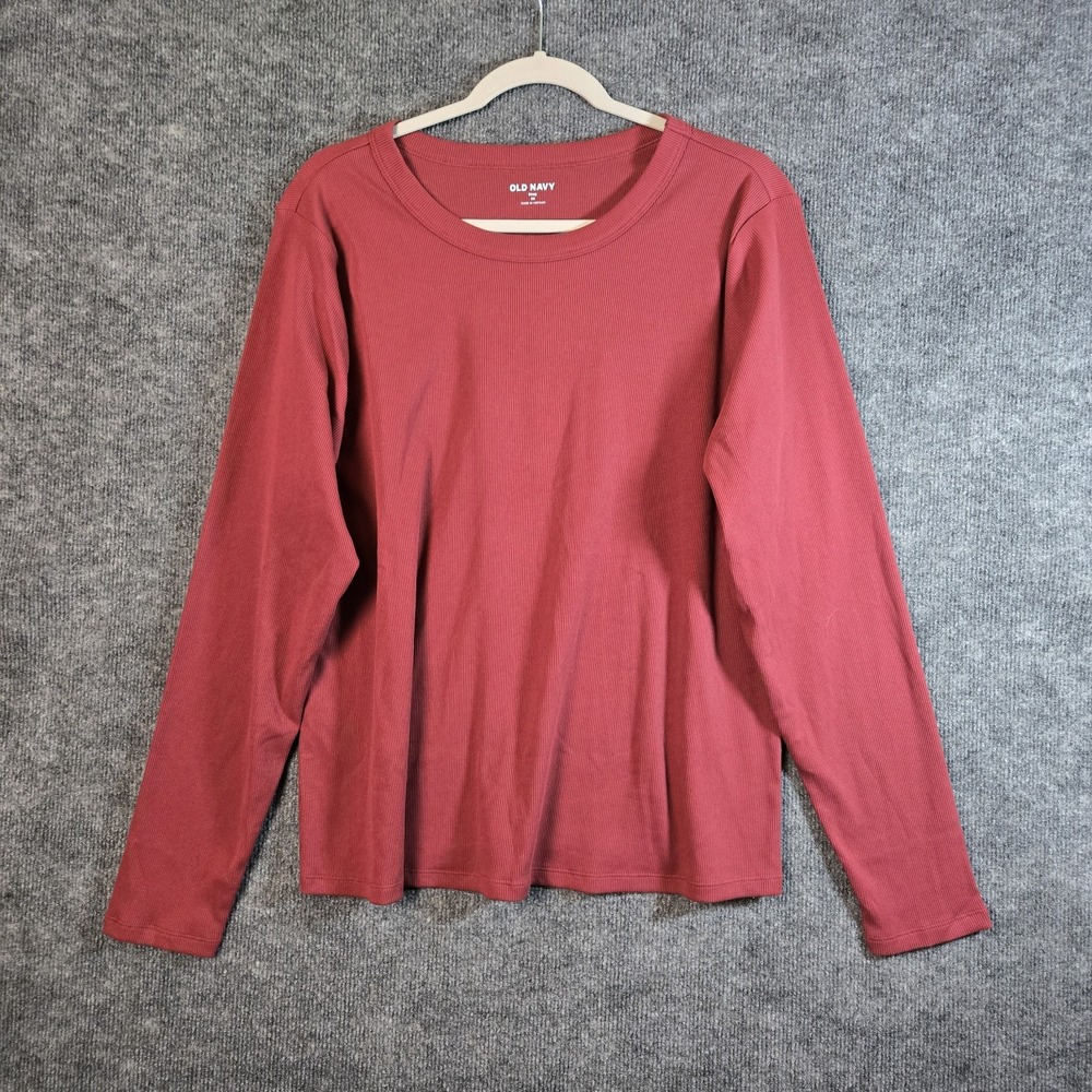 Old Navy T Shirt Womens 2X Brick Red Narrow Rib Snug Long Sleeve Base Layer New